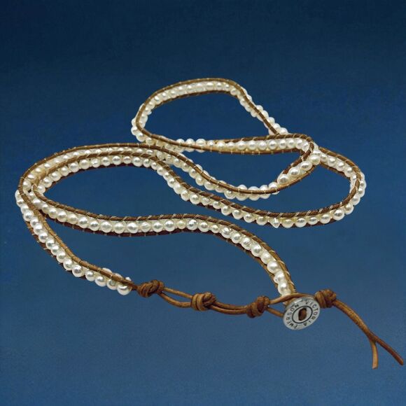 Victoria Emerson Pearl Wrap Bracelet Brown Leather Cord Boho Adjustable 36" - Picture 5 of 7